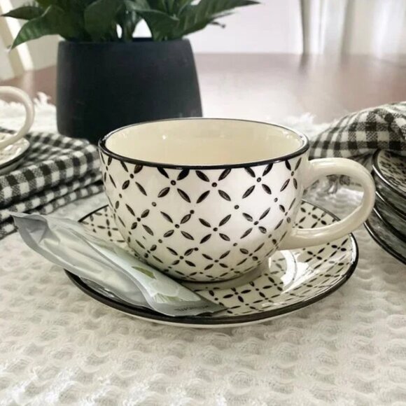 Black & White Pattern Tea Cup and Saucer Set - Picture 7 of 8